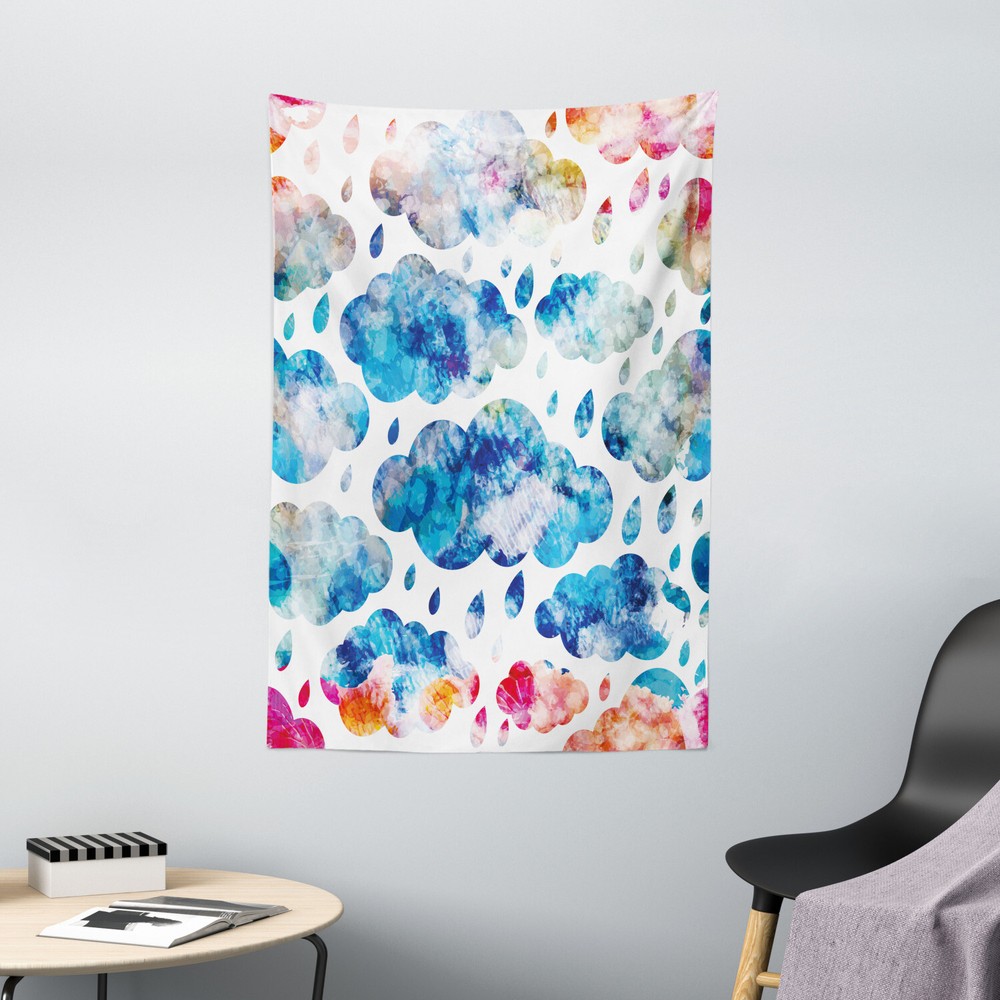 Modern Tapestry Clouds Raindrops Artful Print Wall Hanging Decor