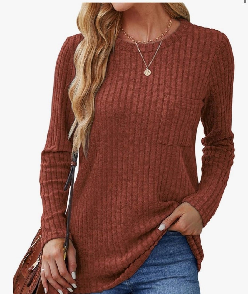 Ribbed Orange Pullover Long Sleeve Womens Top Size M