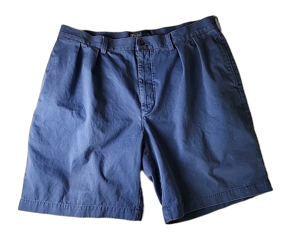 Polo Ralph Lauren Men's 38 Tyler Chino Shorts Blue Pleated 100% Cotton Classic