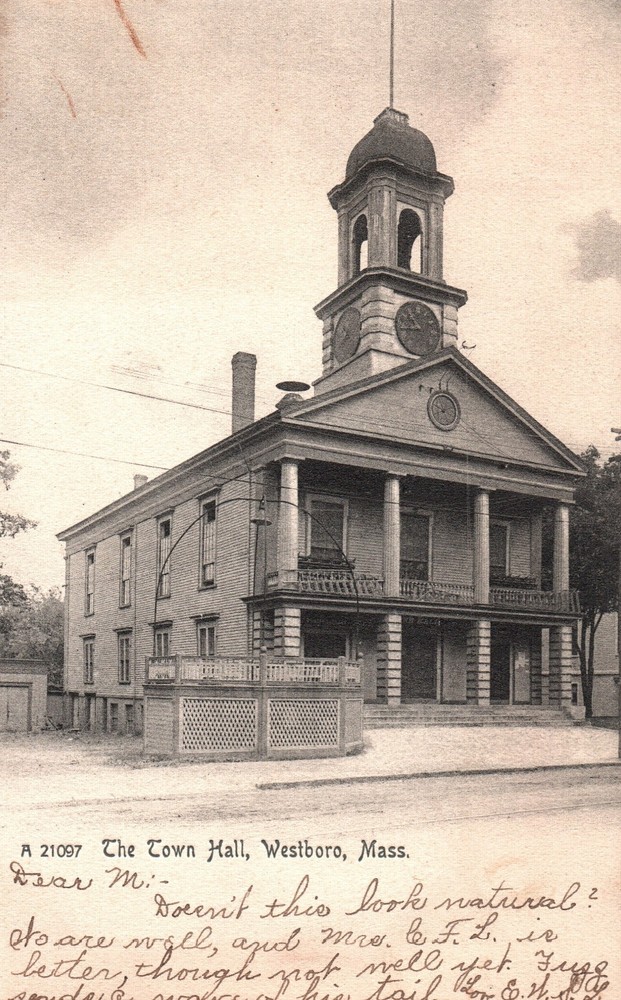 The Town Hall - Westborough Westboro Massachusetts 1906 Postcard