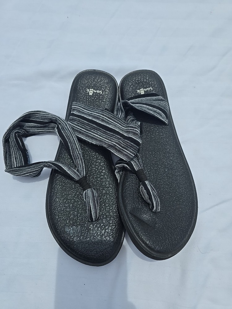 Sanuk Sandals Women 10 Yoga Sling 2 Shoes Black White Striped Slingback Shoes