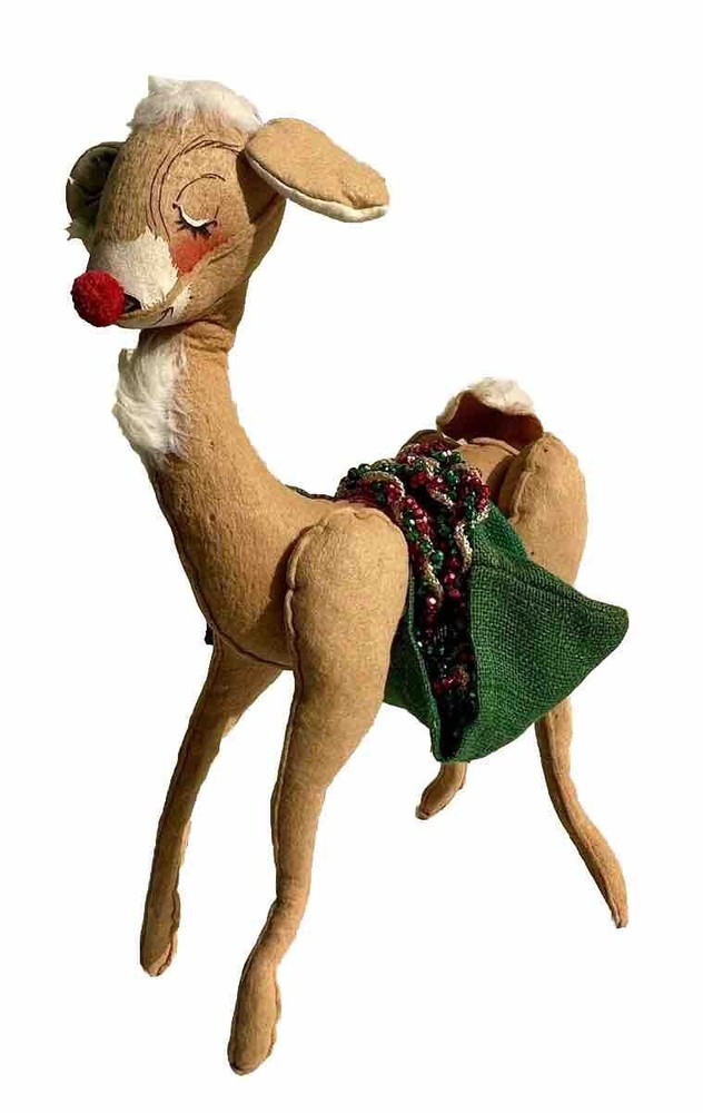 VTG ANNALEE Rudolph Red Nose Reindeer Painted Mobilitee Felt 20” Figurine