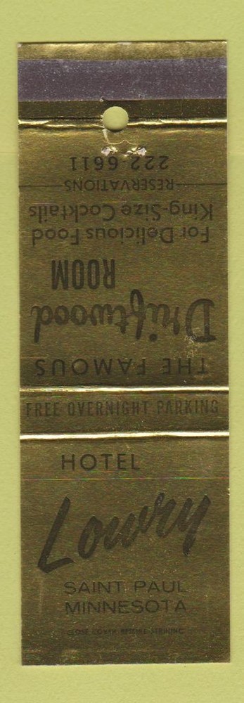Matchbook Cover - Hotel Lowry St Paul MN