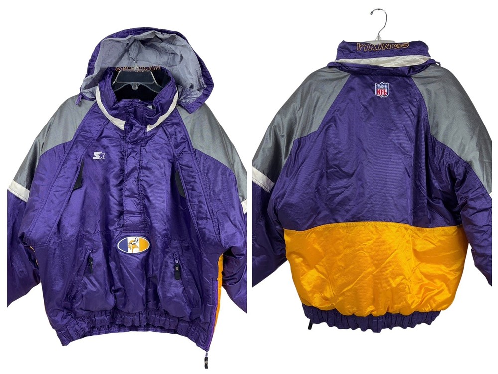 Vintage NFL Pro Line Starter Minnesota Vikings Insulated Half Zip Parka Jacket for Men