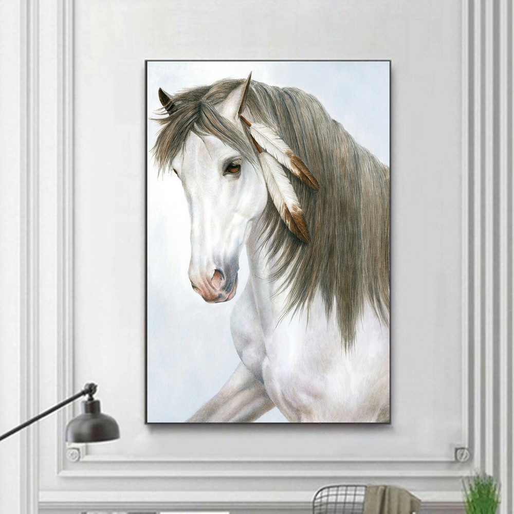 Abstract Art White Horse Oil Paint Silk Canvas Poster Wall Decor Unframed A533-image