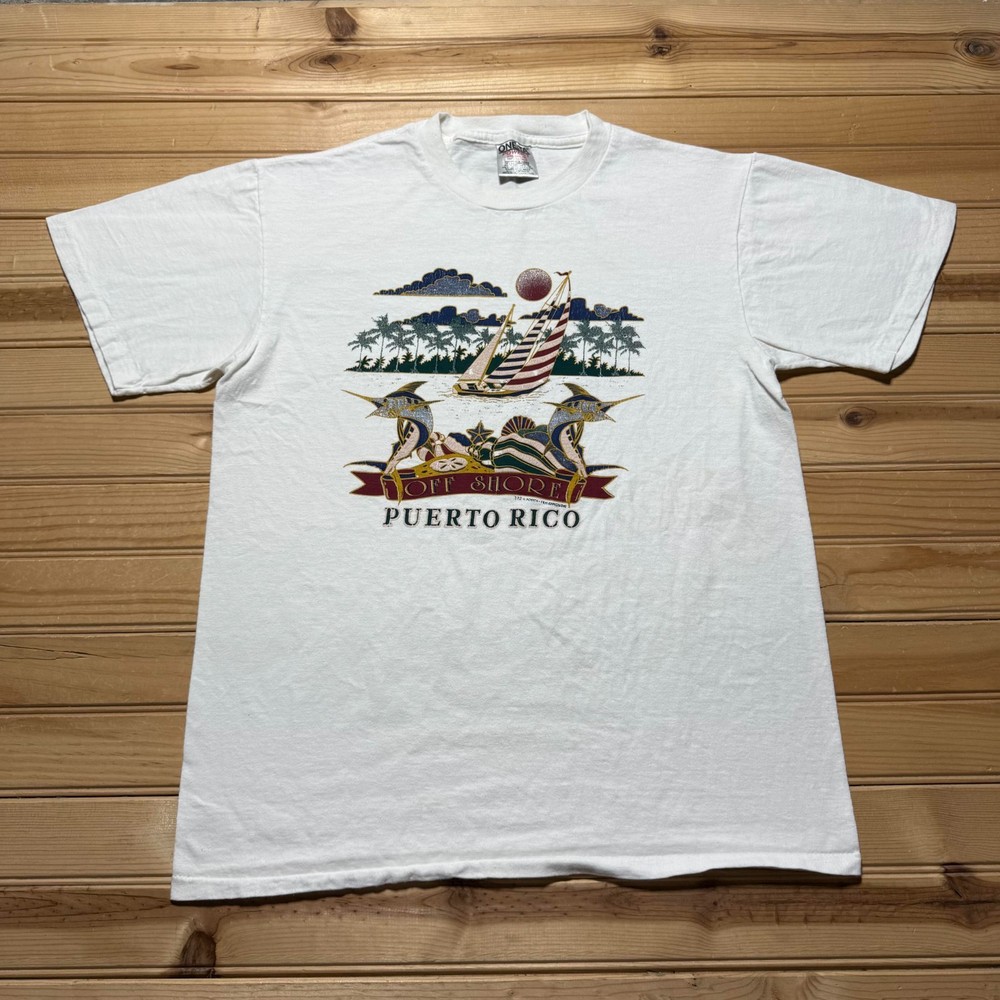 Vintage 90s Puerto Rico Off Shore Sailboat Marlin Graphic Souvenir Shirt Medium