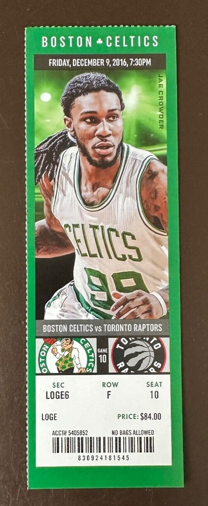 Boston Celtics 12/9/2016 NBA ticket stub vs Toronto Raptors