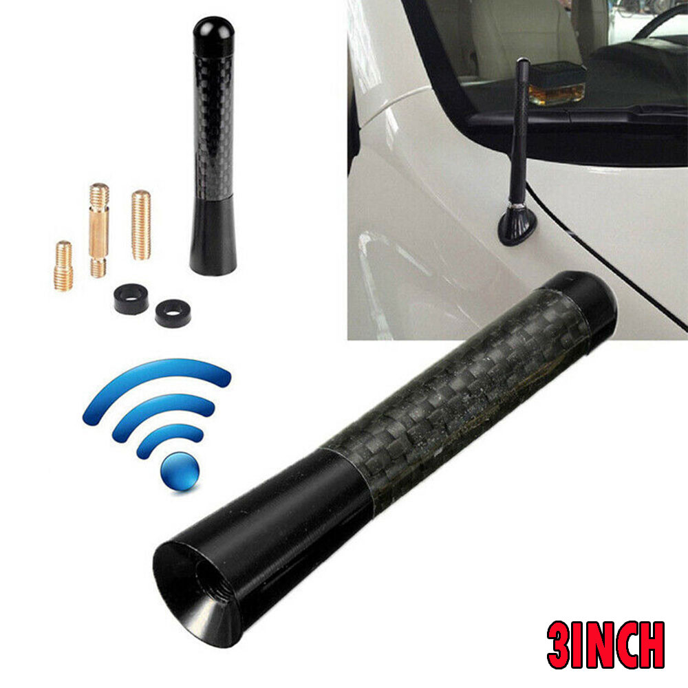 3 INCH SHORT ANTENNA STYLE JDM AM/FM RADIO AERIAL WHIP BLACK REAL CARBON FIBER