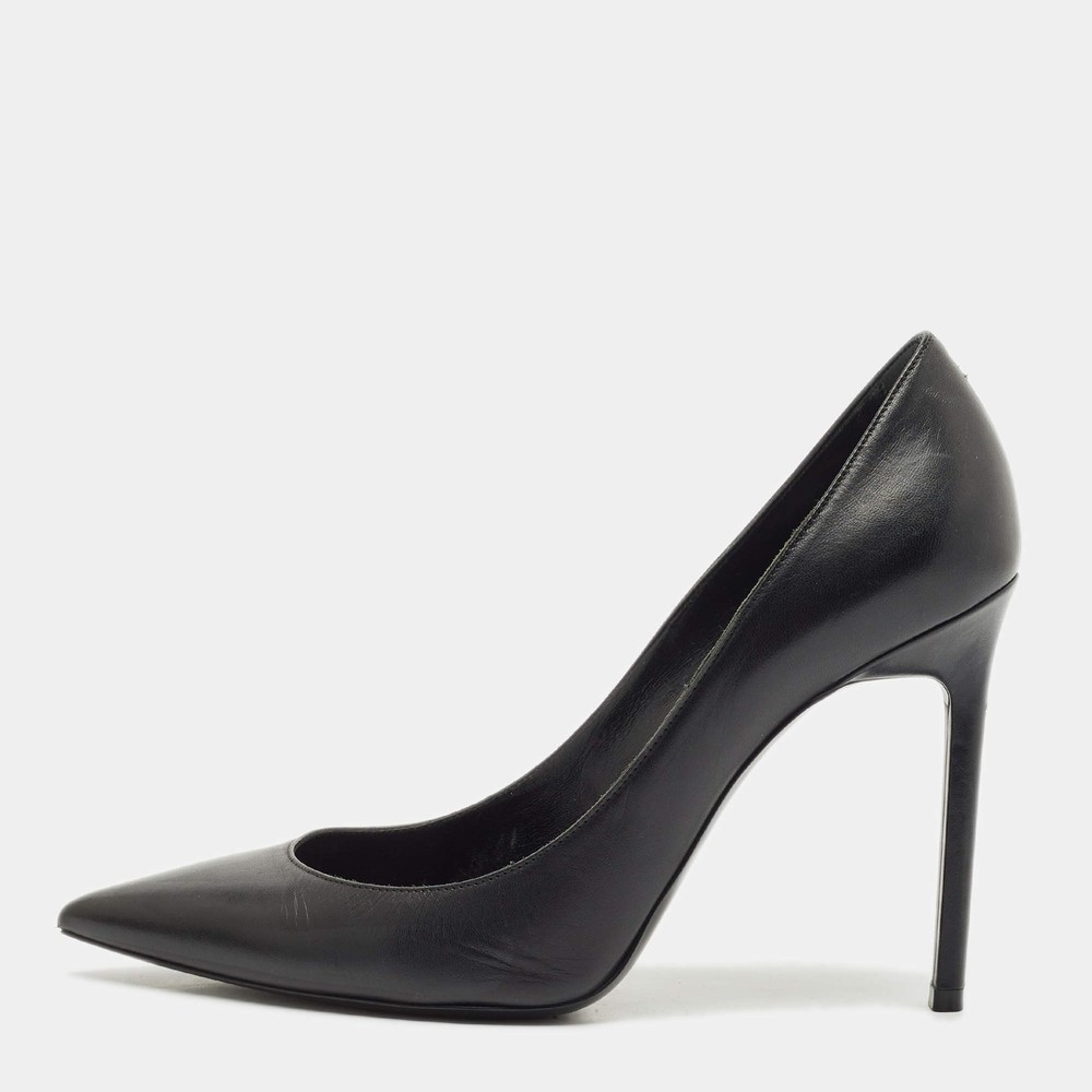 Saint Laurent Black Leather Anja Pointed Toe Pumps Size 39.5