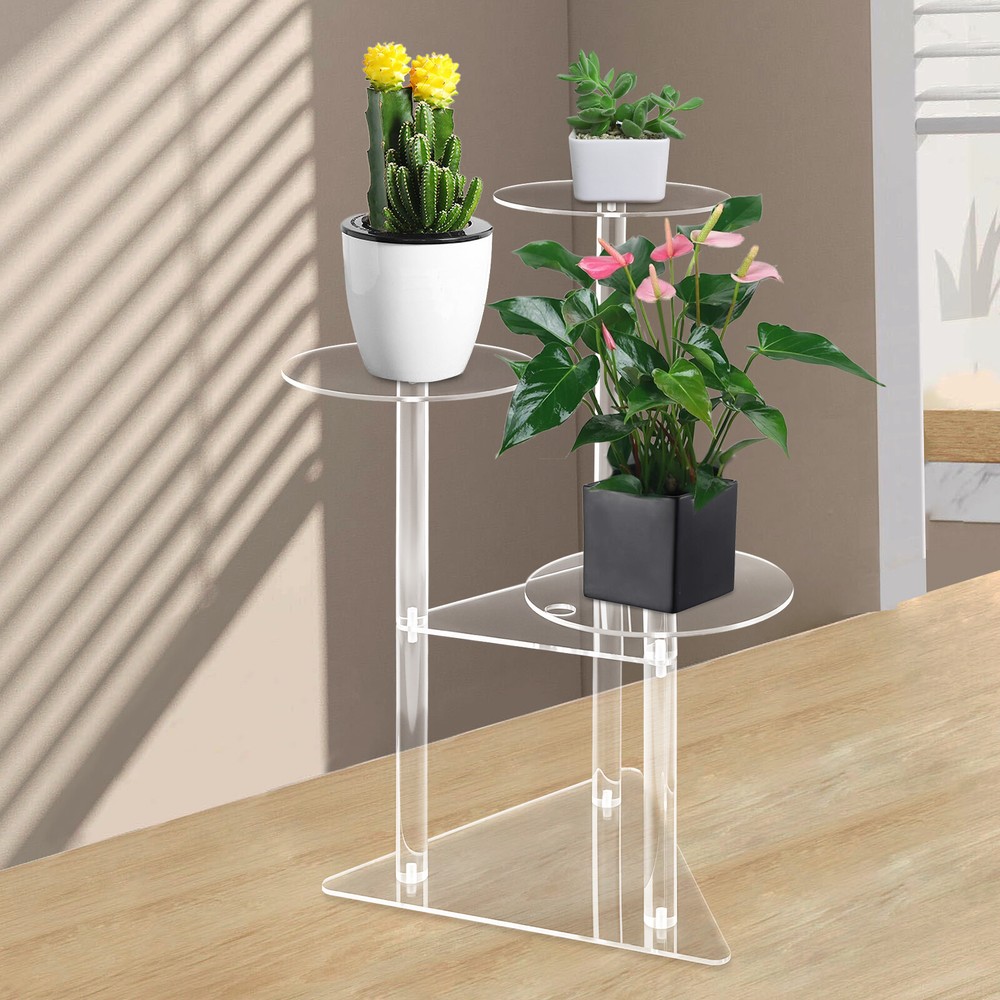 3-Tier Indoor Plant Stand Plant Shelf Clear Acrylic Corner Flower Display Rack