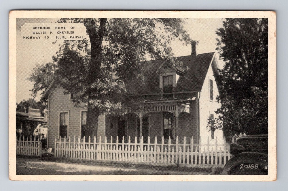 Ellis KS-Kansas, Boyhood Home of Walter P Chrysler, Antique Vintage Postcard