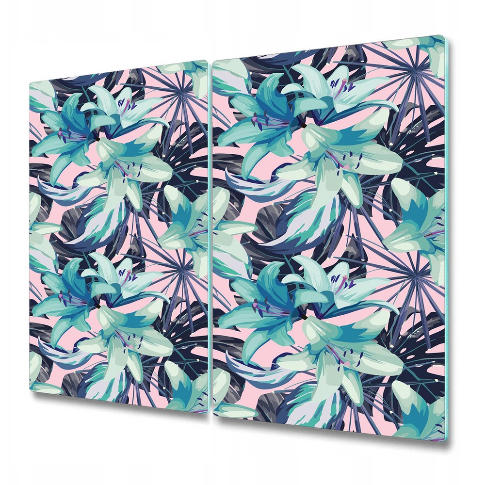 Glass Chopping Board Blue lily tropical Serenity & Quartz Rose Floral 2x30x52