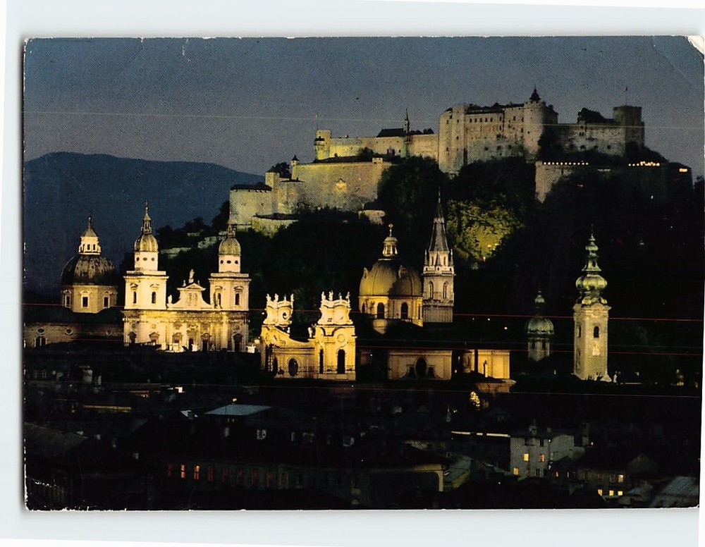 Postcard The old Bishop town by night Salzburg Austria