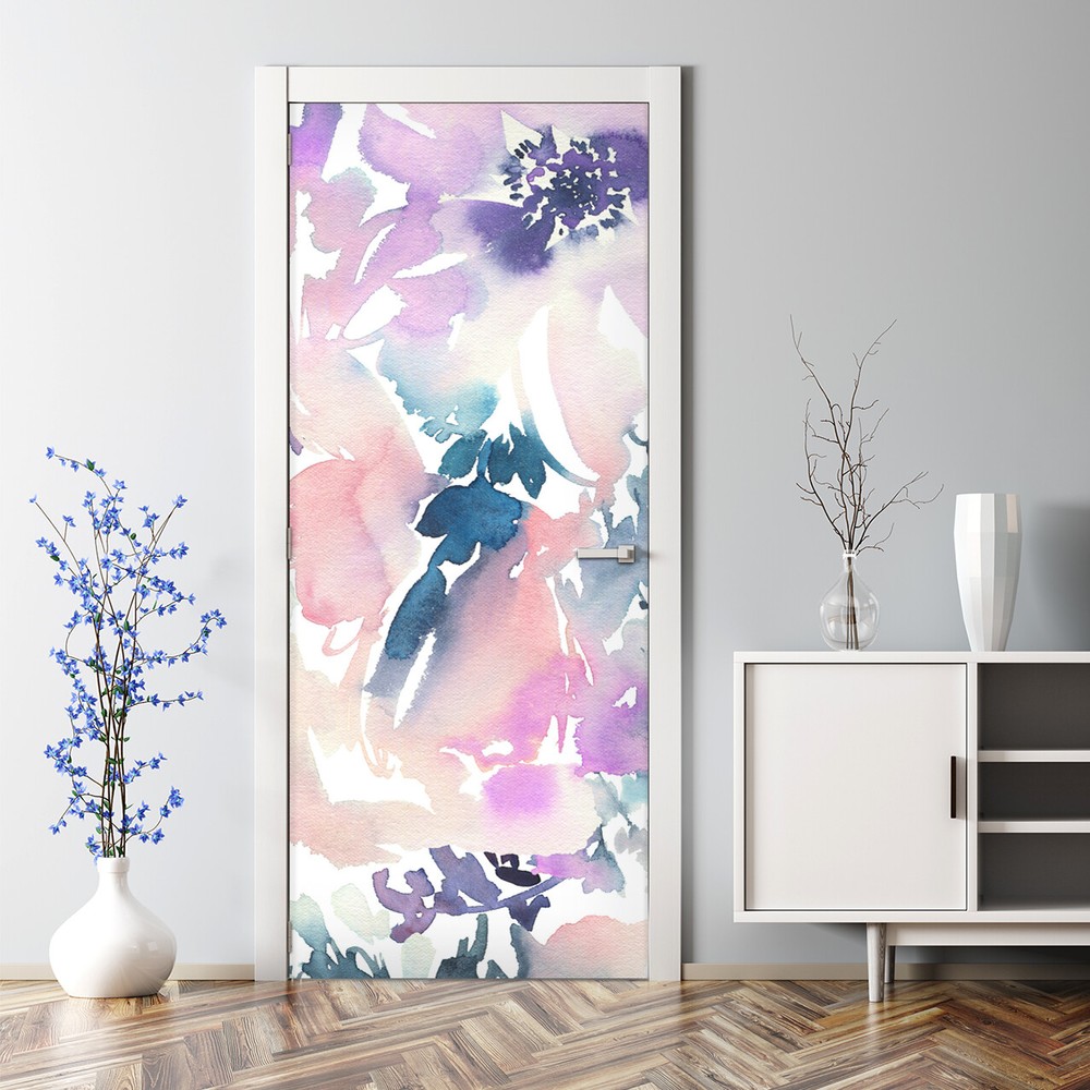 Watercolour Garden wall decor Floral Decal Leaves Bubble Free Door sticker