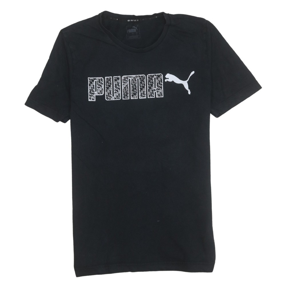 Puma Mens T Shirt Black Graphic Logo Short Sleeve Cotton Blend Sports Tee S