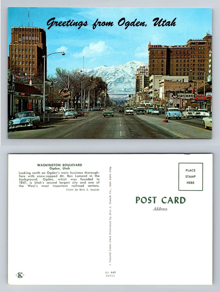 Ogden, UT-Utah, Washington Blvd Mt Ben Lomond Snowcapped Vintage Postcard