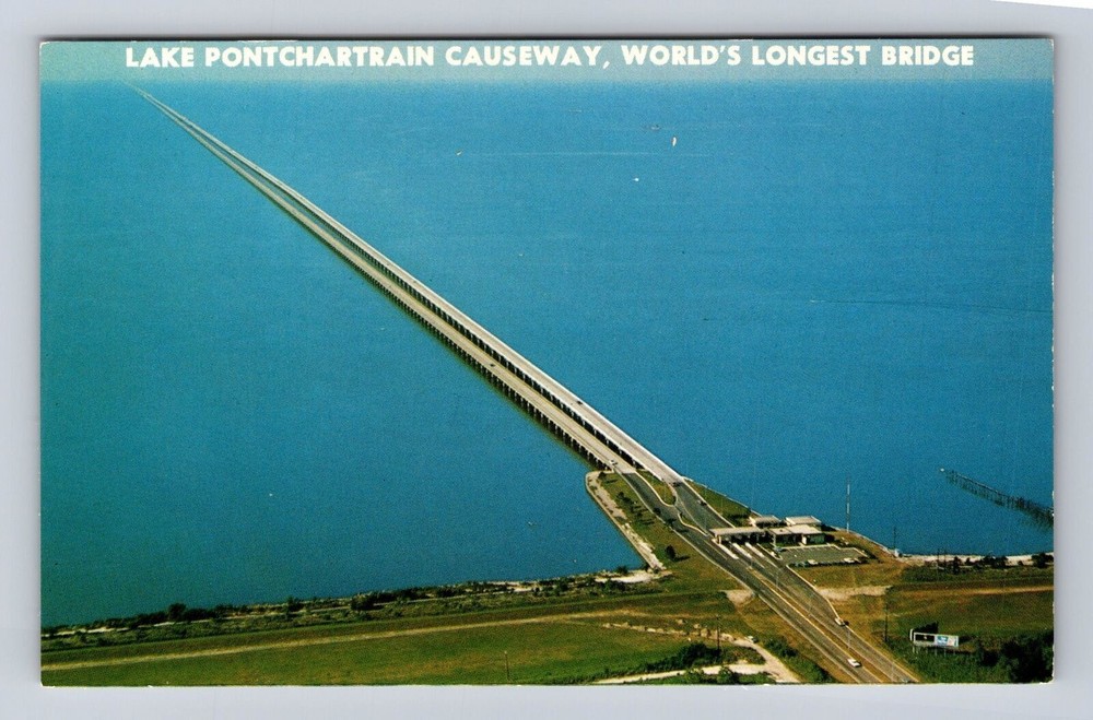 New Orleans LA-Louisiana, Lake Pontchartrain Causeway, Bridge, Vintage Postcard