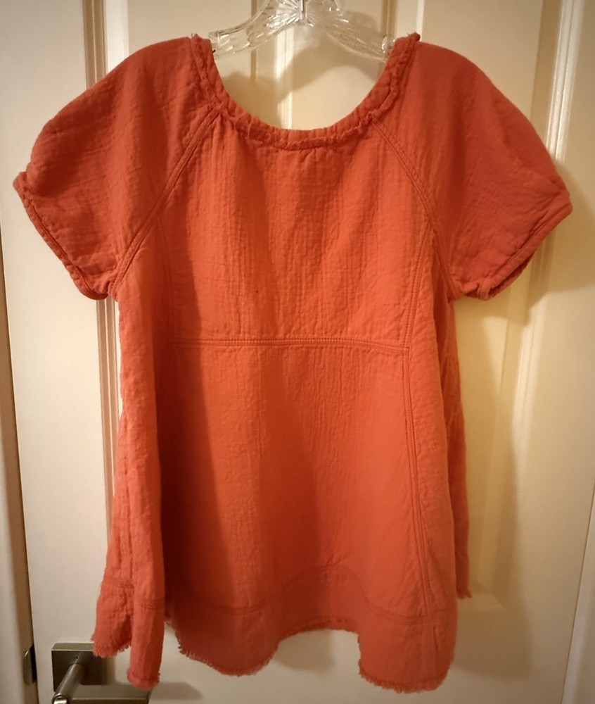 Free People We The Free Babydoll Boho Top In Watermelon Red Orange Size Small