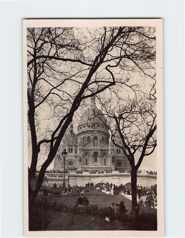Postcard Sacred Heart Basilica & St. Pierre Garden Paris France