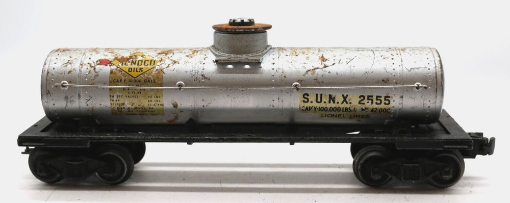 POST WAR Lionel SUNOCO SUNX 2555 Oil Tank Car Aluminum O Gauge (F41-2) 1:48