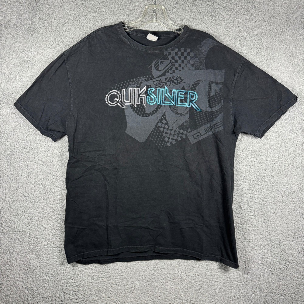 Y2K Quiksilver Mens Graphic T-Shirt Black Short Sleeve Surf Skate Logo Tee XL