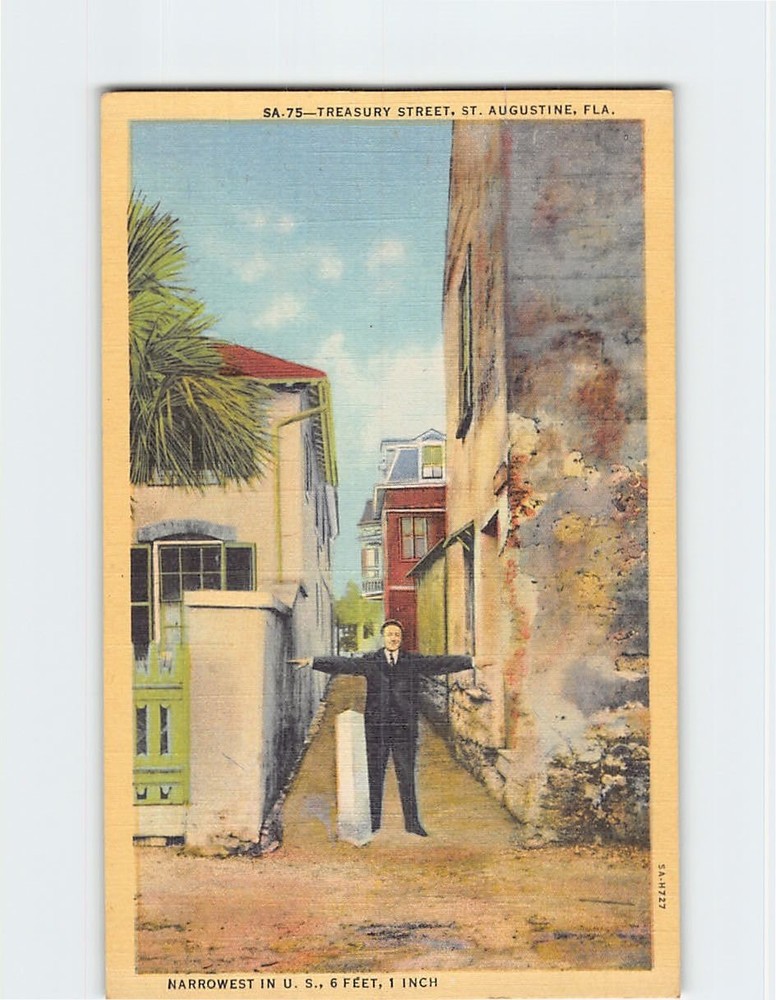 Postcard Treasury Street Narrowest Saint St. Augustine Florida USA North America