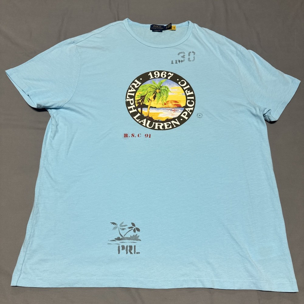 New Classic Fit Cotton Beach Graphic T-Shirt Polo Ralph Lauren XL Blue