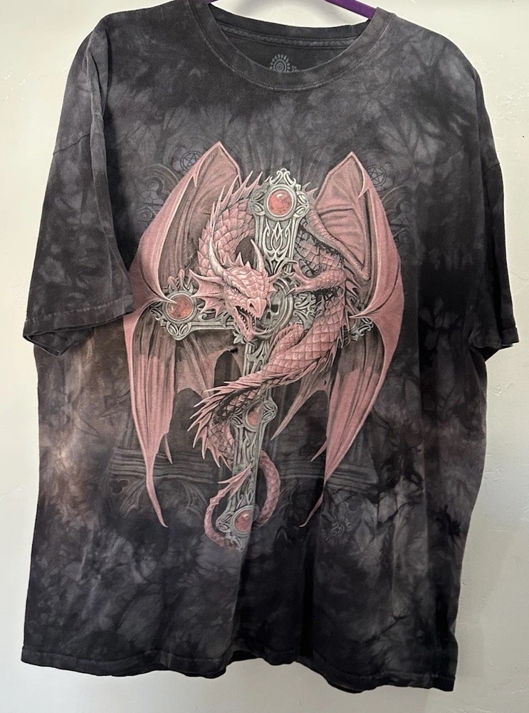 The Mountain Tie-Dye Dragon Graphic Print Cotton Knit Crew Neck T-Shirt 2XL