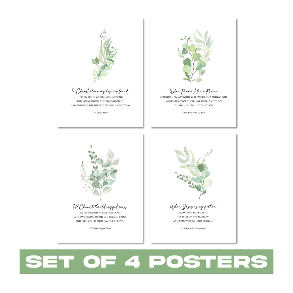 Set of 4 Hymn Sheets Wall Posters - Aesthetic Inspirational Spiritual Room Decor