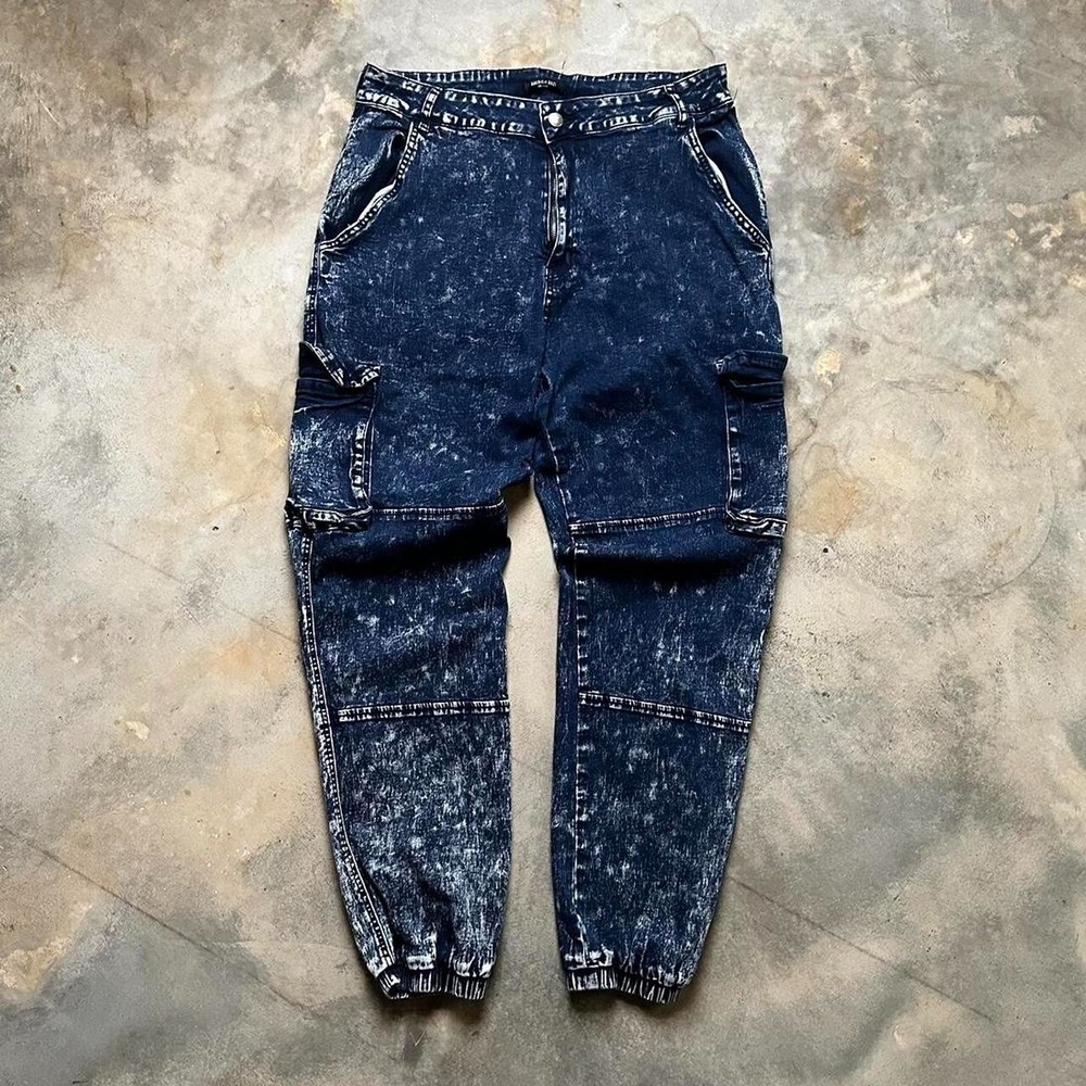 Acid Wash Blue Denim Cargo Pants for Stylish Casual Wear-image