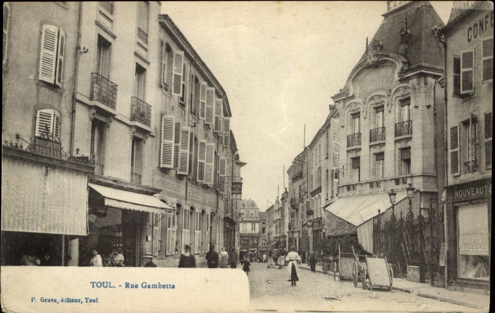 Rue Gambetta Toul France Hotel dela Comedie ~ delivery carts ~ c1910