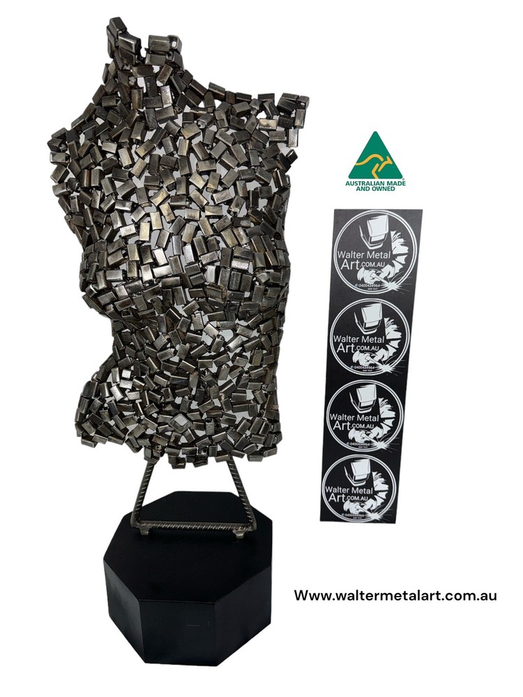 Metallic abstract female torso sculpture - modern metal art decor-image