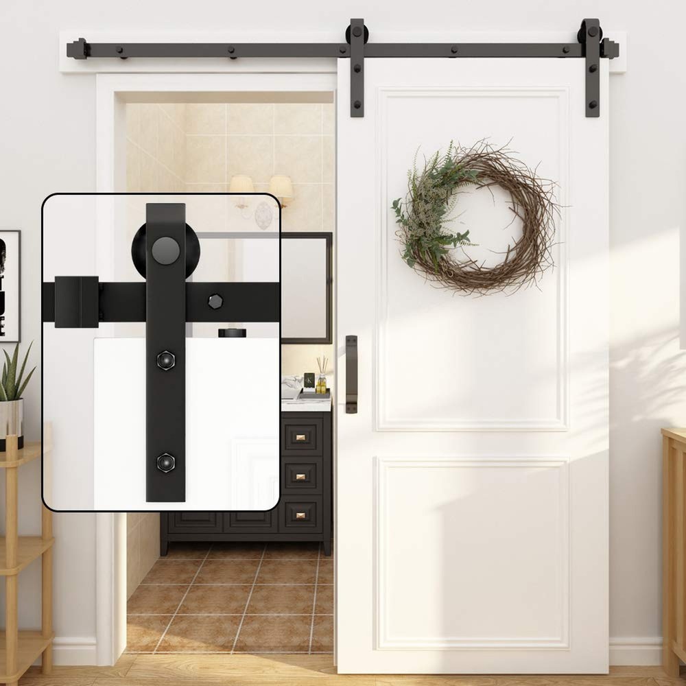 WINSOON 4FT Black Single Sliding Barn Door Hardware Kit