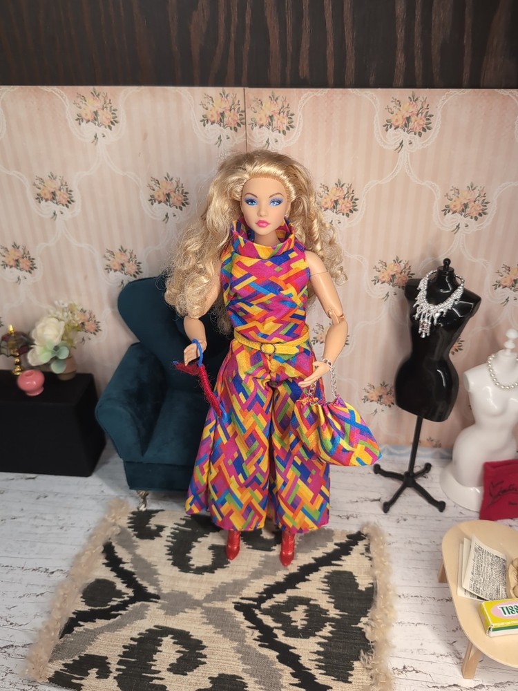 Vintage Curvy Barbie Clone Outfit - Jumpsuit, Belt, Shoes, Purse - Mod Colors