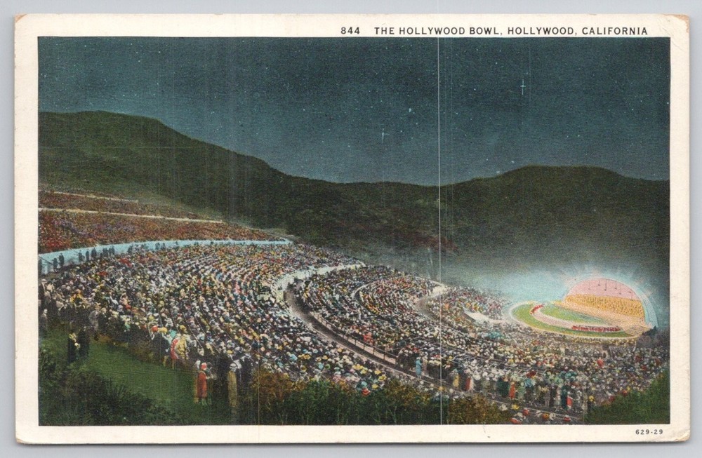 Hollywood Bowl Night View 1931 Postcard Los Angeles California Western Pub