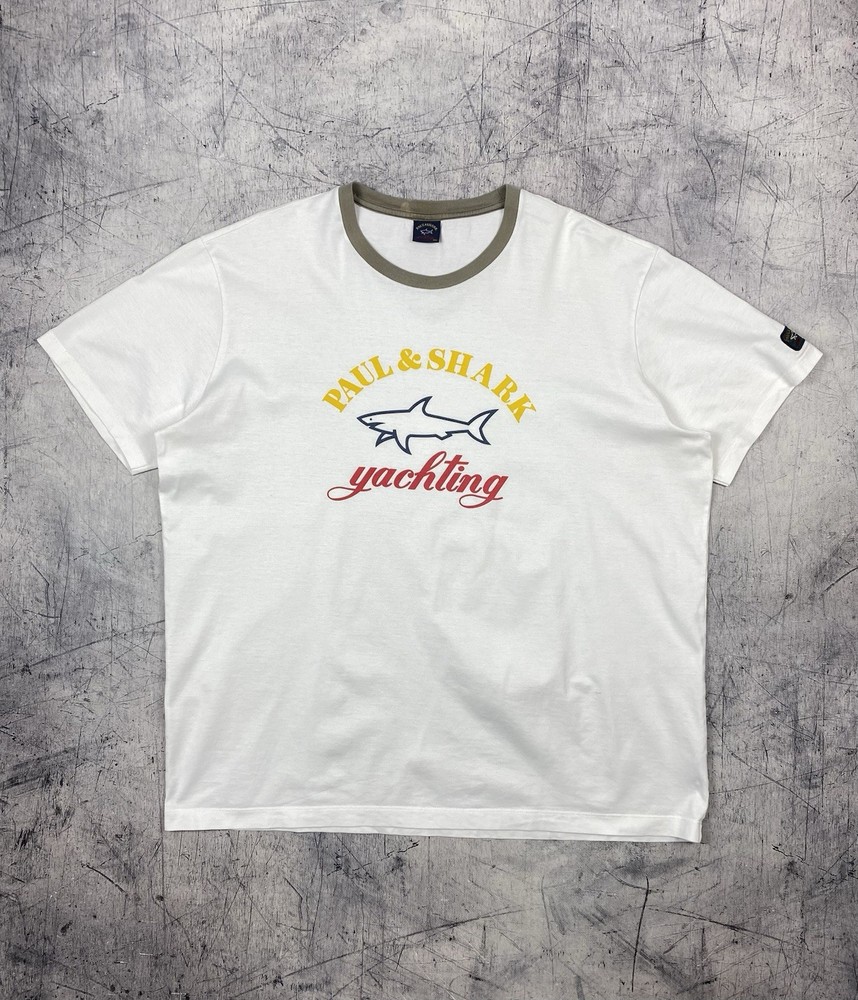 Paul & Shark T Shirt Mens Size XXL White Big Logo Shark Graphic Yachting Sailing