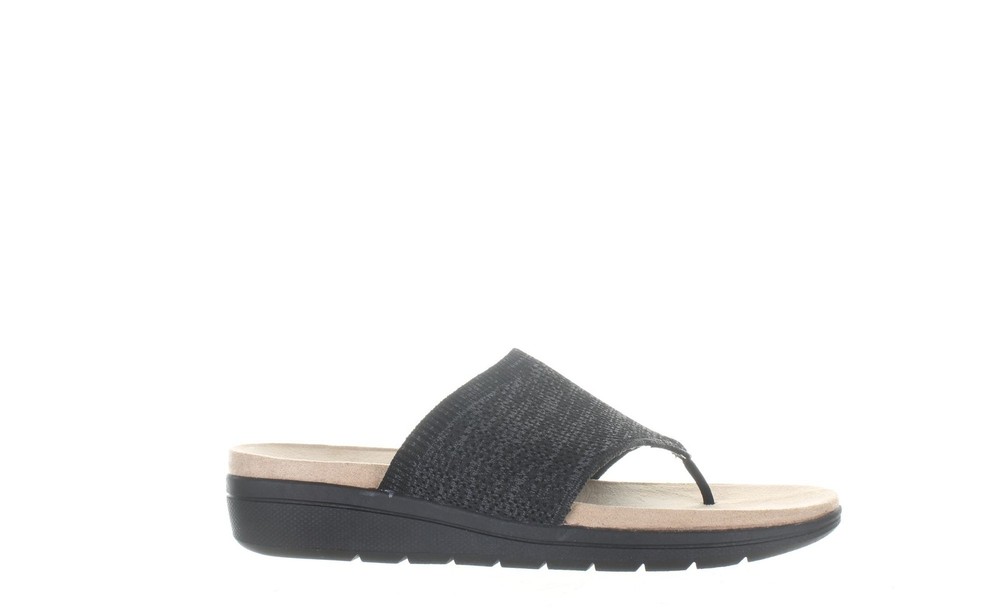 LifeStride Womens Poolside Black T-Strap Sandals Size 8