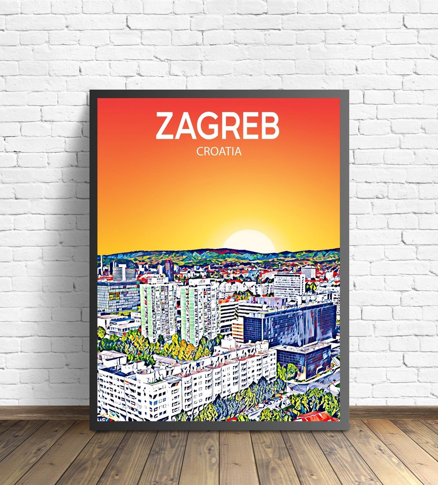 Zagreb Croatia Sunset Night Modern Wall Art Print City Poster