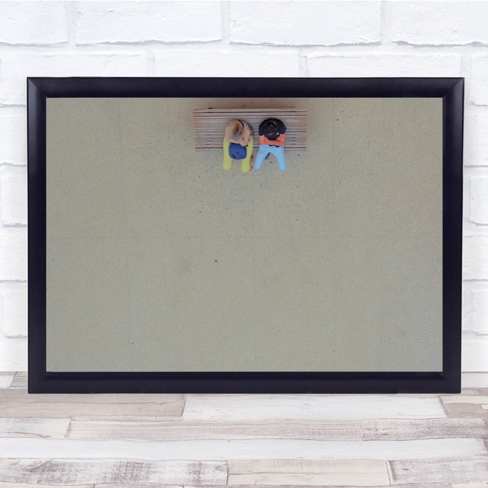 Woman Man Bench Sit Sitting Street Perspective Aerial Empty Wall Art Print