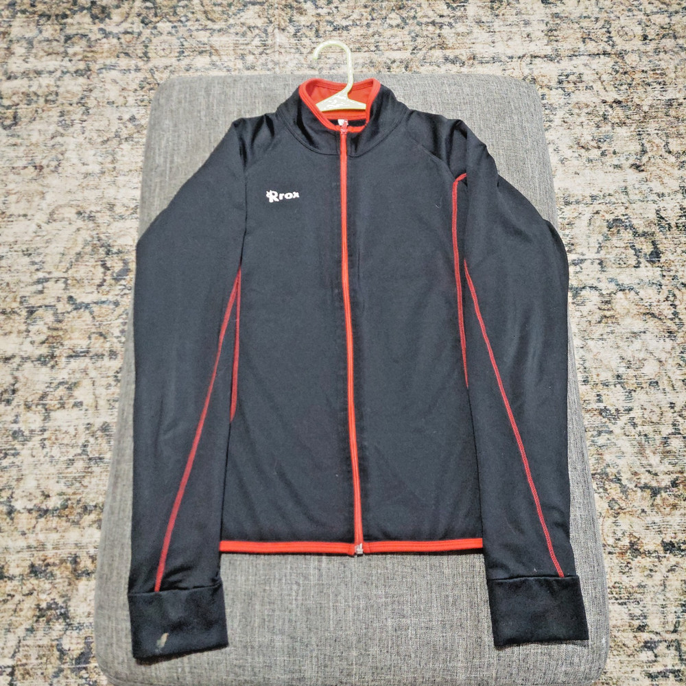 Rrox Women’s Athletic Zip Jacket Size L Black Red Thumbhole Activewear