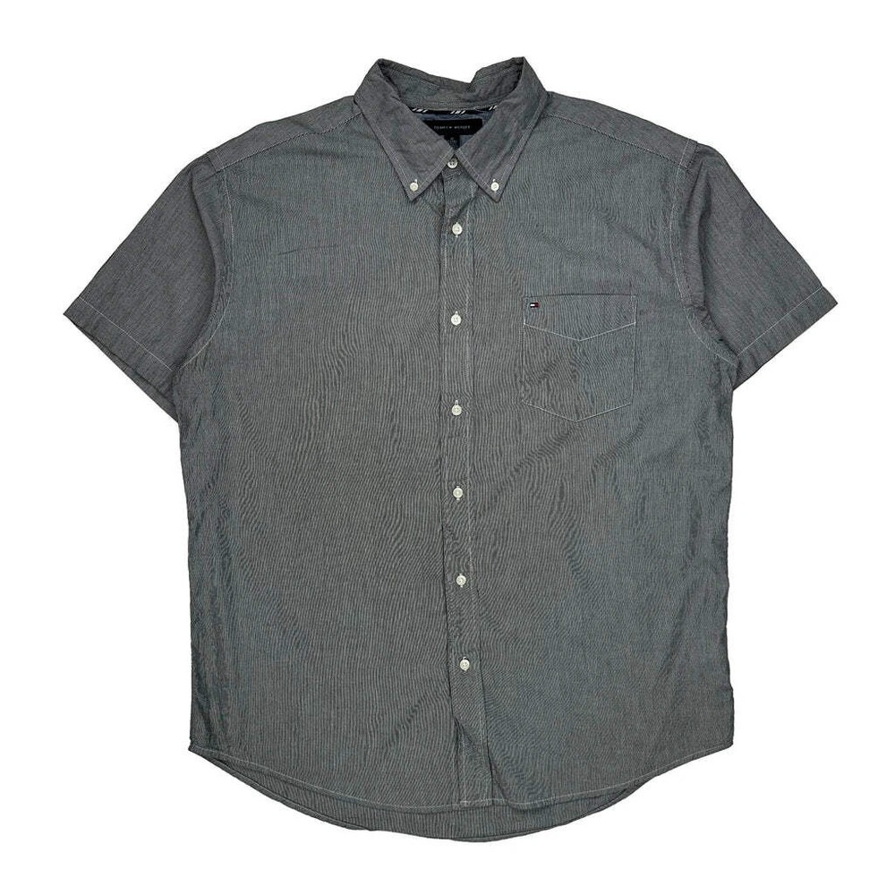 Tommy Hilfiger Striped Short Sleeve Shirt - XL Gray Cotton