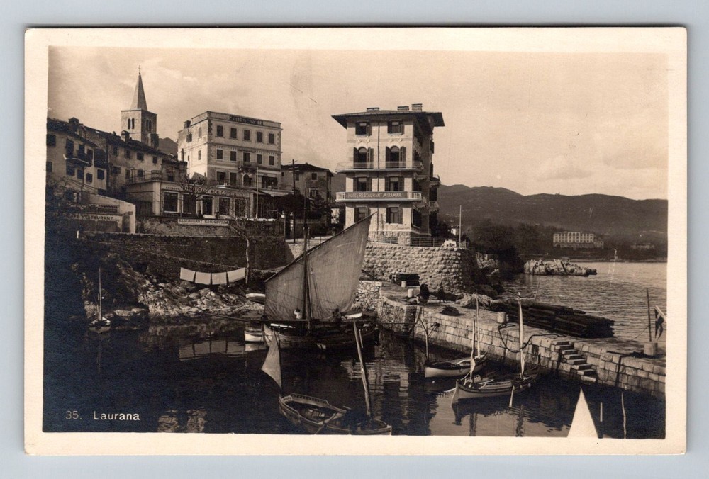 Italy- Laurana Harbor Seaside Town Standard Old Post Card View Vintage Postcard