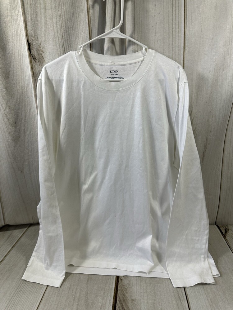Eton Men's 2XL Long Sleeve Slim Fit Crew Neck T-Shirt White Filo Di Scozia