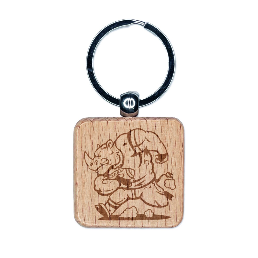 Rampaging Rhino Football Engraved Wood Keychain for Sports Fans