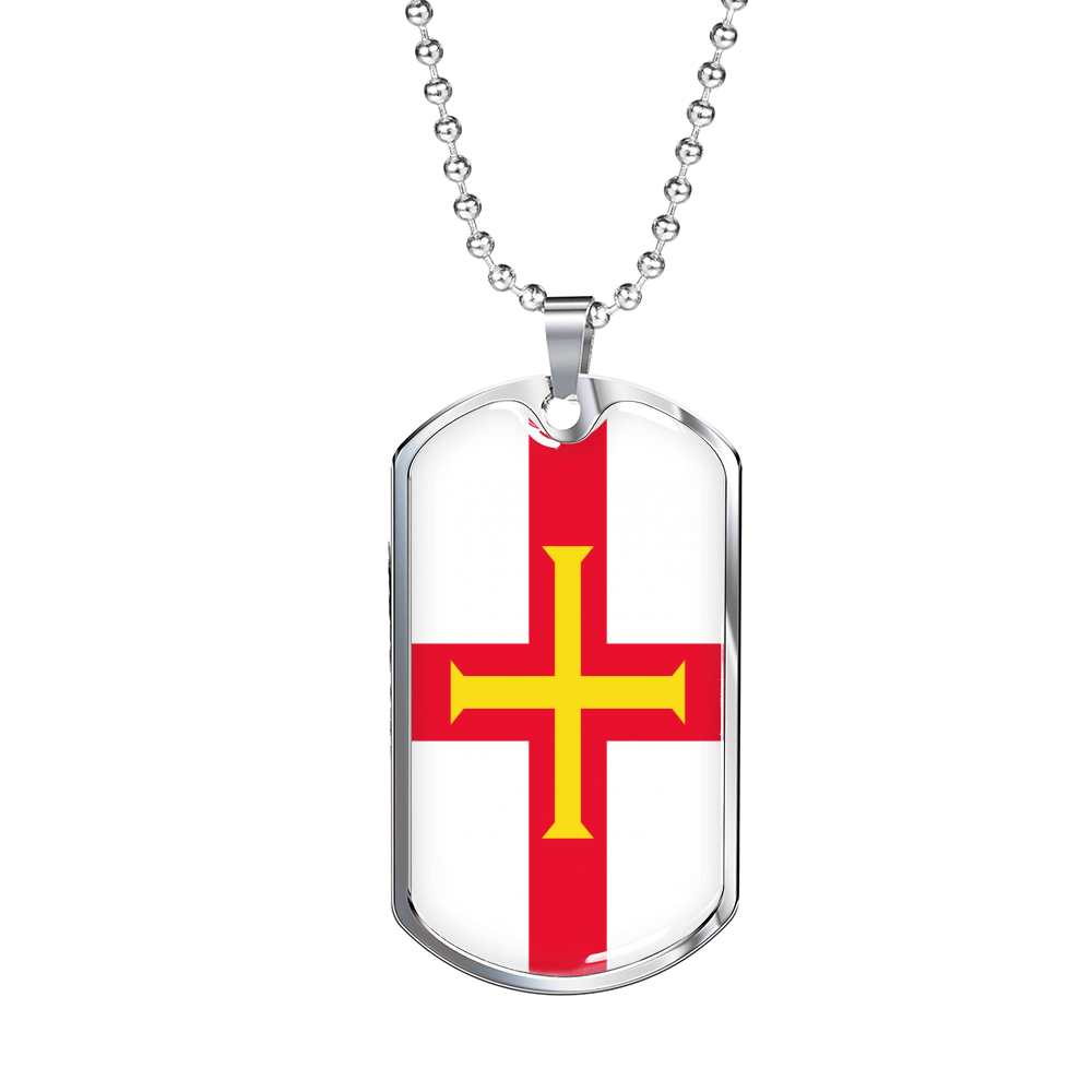 Guernsey Flag Necklace Stainless Steel or 18k Gold Dog Tag 24