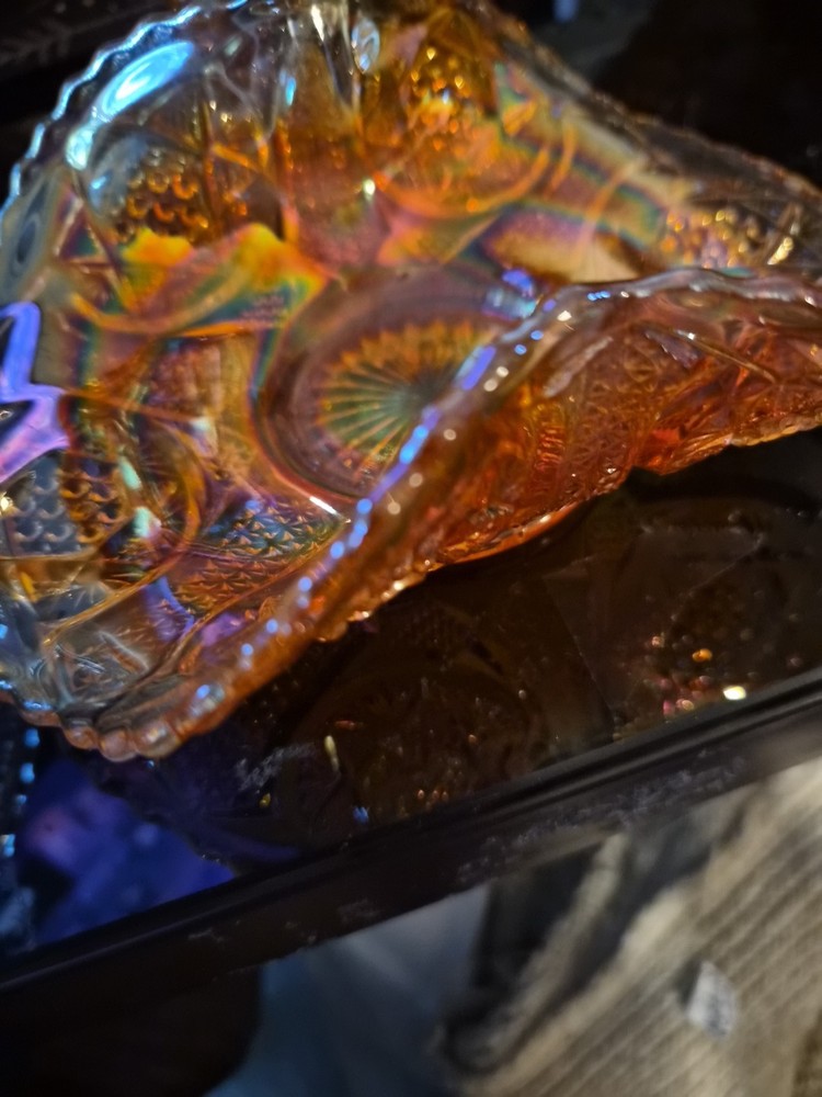Vintage Imperial Ruffle marigold Carnival Glass Bowl open rose