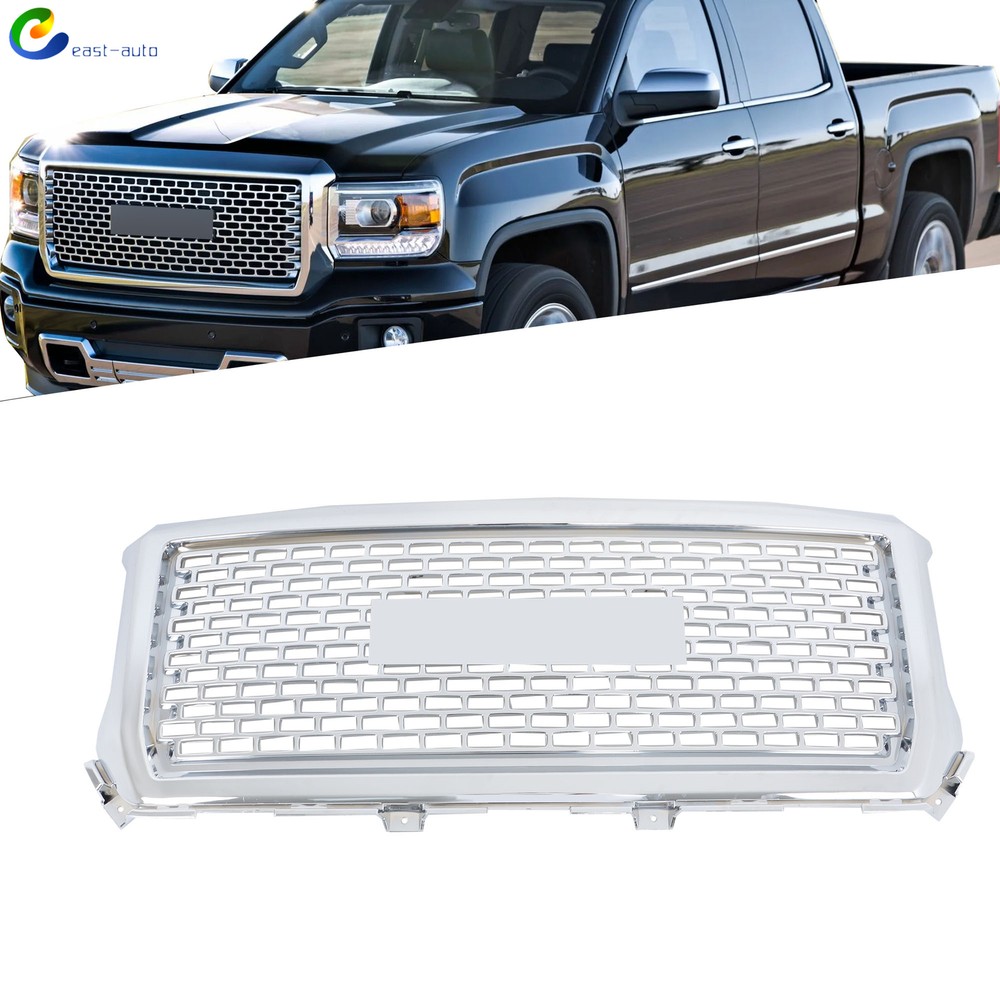 For 2014-2015 GMC Sierra 1500 Denali Mesh Front Bumper Upper Grille Grill Chrome