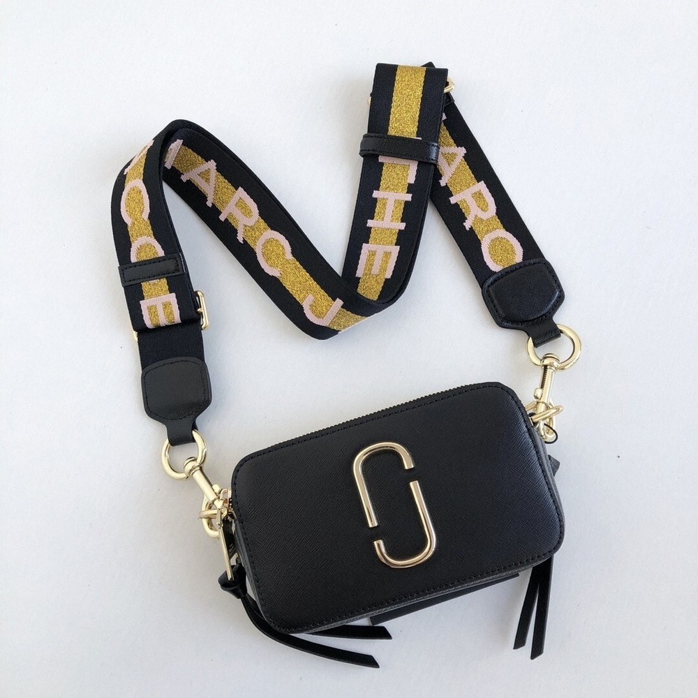 Marc Jacobs Black Small Snapshot Camera Bag Colorful Shoulder Strap Shoulder Bag