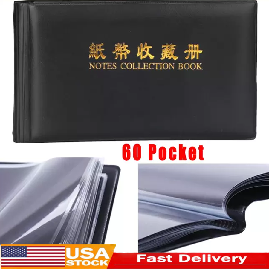 Black Storage 60pcs Paper Money Currency Banknote Collection Album Pocket Book