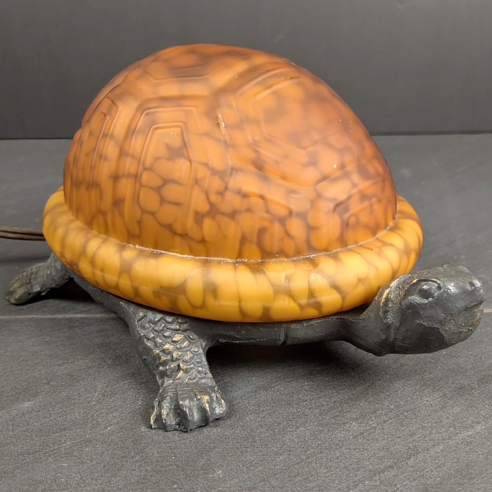 Tiffany Style Turtle Lamp  Vintage Amber Glass Tortoise Shell Accent Night Light